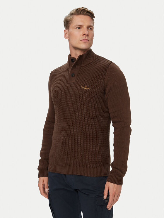 Aeronautica Militare Sweter 262MA1572UL00409 Brązowy Regular Fit