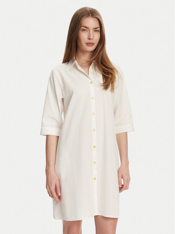 Selmark Sukienka koszulowa BM033 Écru Relaxed Fit