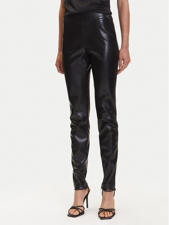 Guess Spodnie z imitacji skóry New Prescilla Regular W4BB18 WGIK0 Czarny Slim Fit