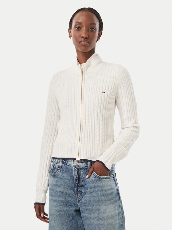 Tommy Jeans Kardigan DW0DW23355 Kremowy Slim Fit