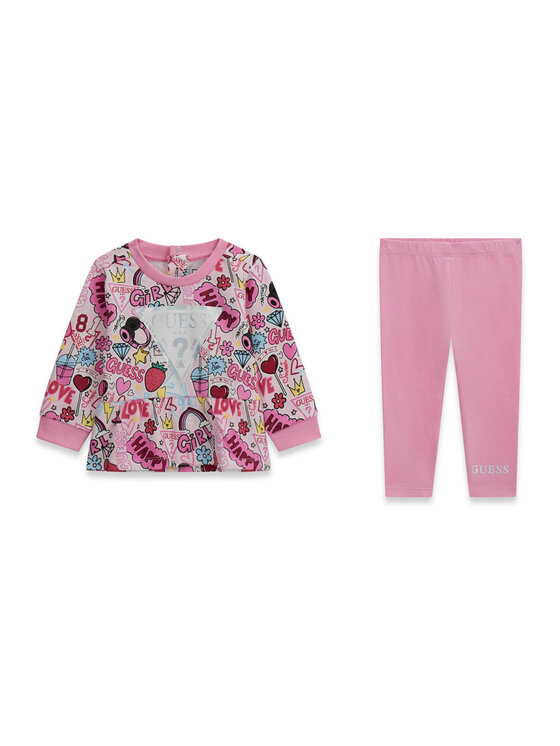Guess Komplet bluza i legginsy A6YG03 K3898 Różowy Regular Fit