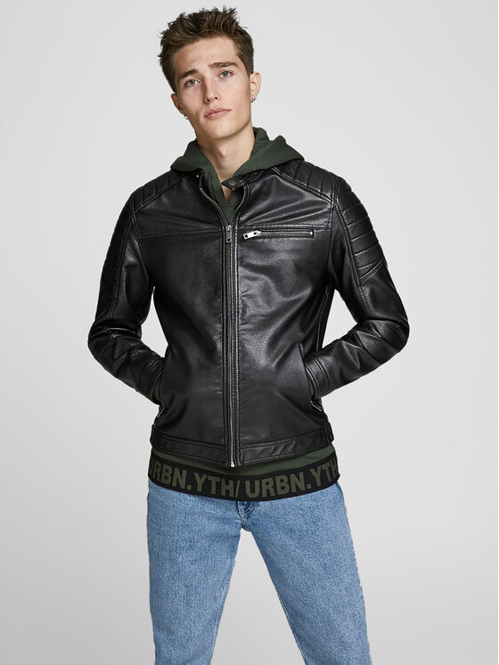 Jack & Jones Kurtka z imitacji skóry Rocky 12147218 Czarny Regular Fit