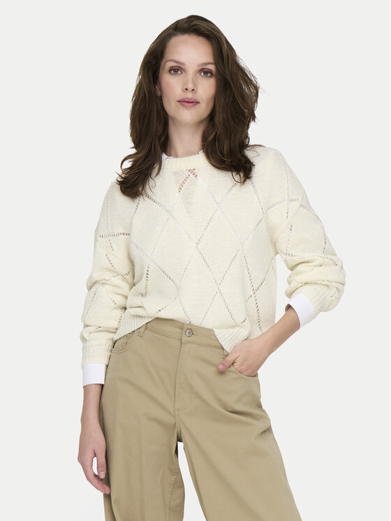 ONLY Sweter Geena 15339575 Écru Relaxed Fit