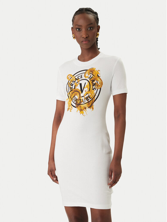 Versace Jeans Couture Sukienka codzienna 80HAOE01 CJ02E Biały Slim Fit