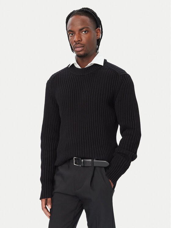 HUGO Sweter 50570249 Czarny Regular Fit