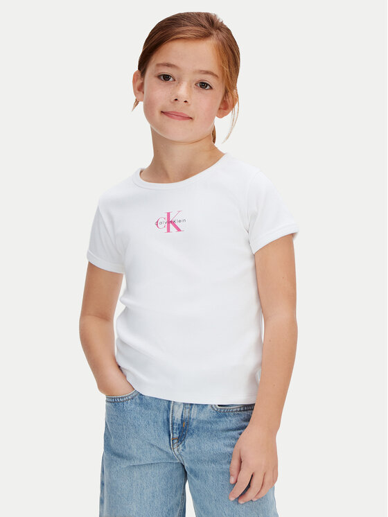 Calvin Klein Jeans T-Shirt Monologo LVCKSJB11G Biały Regular Fit