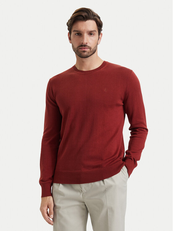 Calvin Klein Sweter LV040BM343 Czerwony ciemny Regular Fit