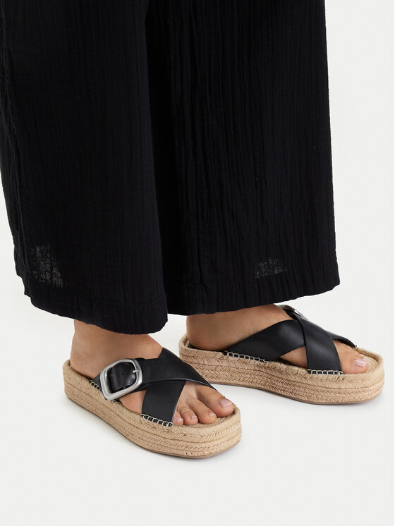 Calvin Klein Klapki Flatf Espadrill Cross Lth Hdw HW0HW02892 Czarny