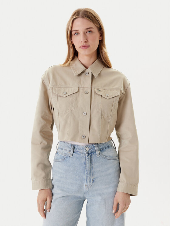 Tommy Jeans Kurtka jeansowa Flag DW0DW21431 Beżowy Regular Fit