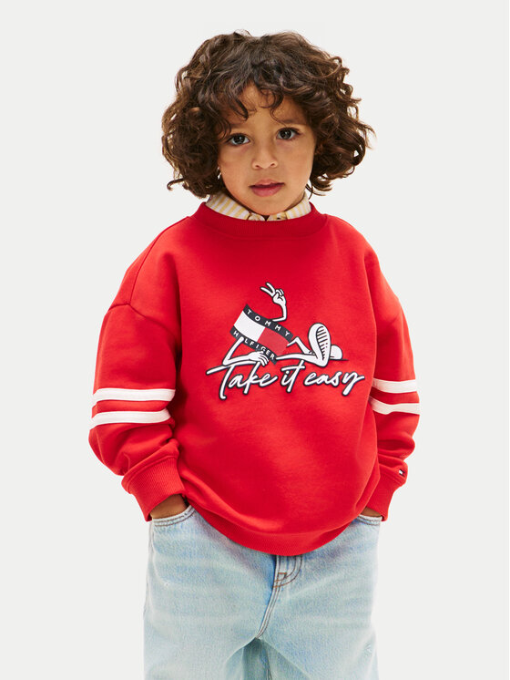 Tommy Hilfiger Bluza Wavy Flag KB0KB10315 Czerwony Regular Fit