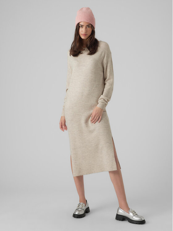 Vero Moda Sukienka dzianinowa 10291689 Beżowy Relaxed Fit