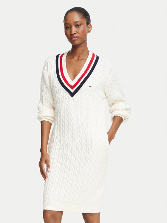 Tommy Jeans Sukienka dzianinowa DW0DW23540 Biały Relaxed Fit