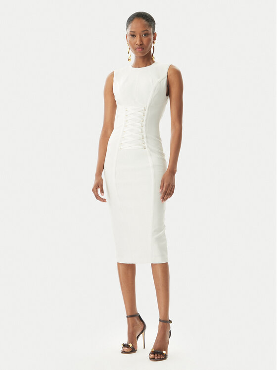 Elisabetta Franchi Sukienka koktajlowa AB76252E2 360 Biały Slim Fit