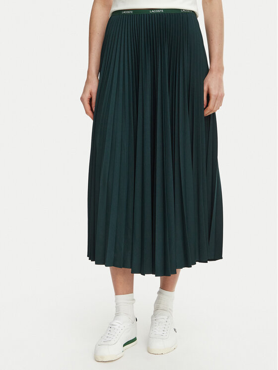 Lacoste Spódnica plisowana JF1402 Zielony ciemny Regular Fit