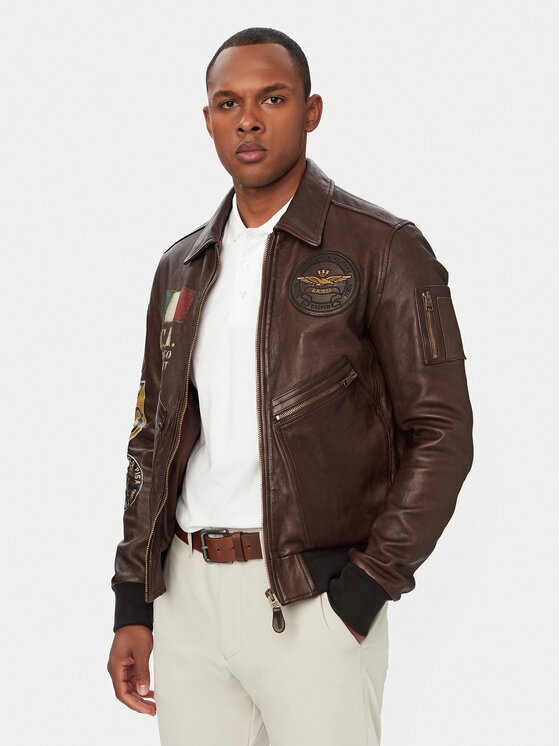 Aeronautica Militare Kurtka skórzana 261PN5056U100839 Brązowy ciemny Regular Fit