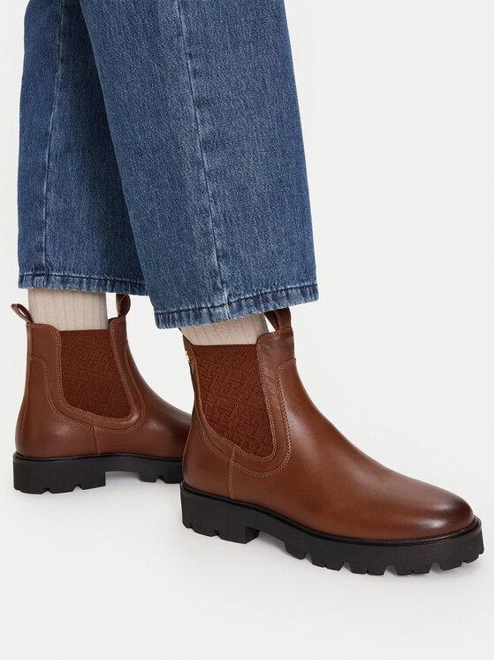 Tommy Hilfiger Sztyblety Th Monogram Leather Chelsea Boot FW0FW09562 Brązowy