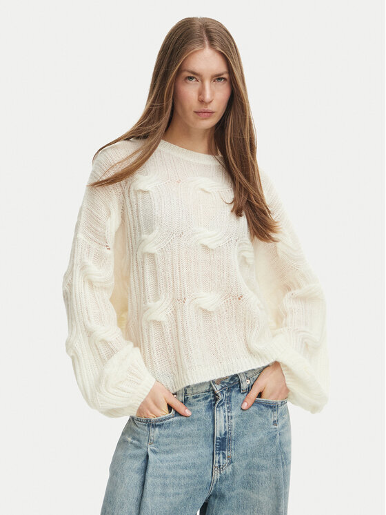 BOSS Sweter 50569870 Kremowy Relaxed Fit