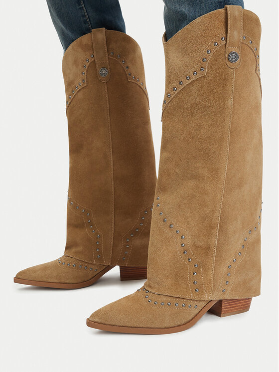 Guess Jeans Kozaki EO-TS6356-01 Beżowy ciemny