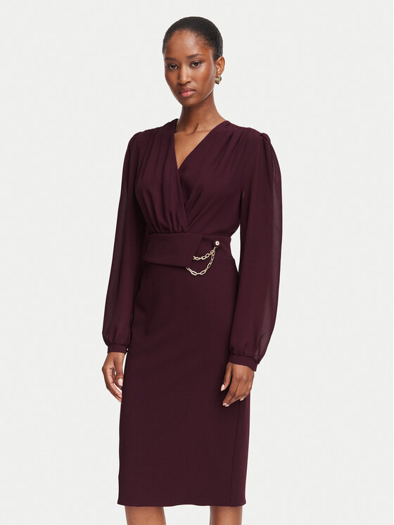 Rinascimento Sukienka koktajlowa CFC0130446003 Bordowy Slim Fit