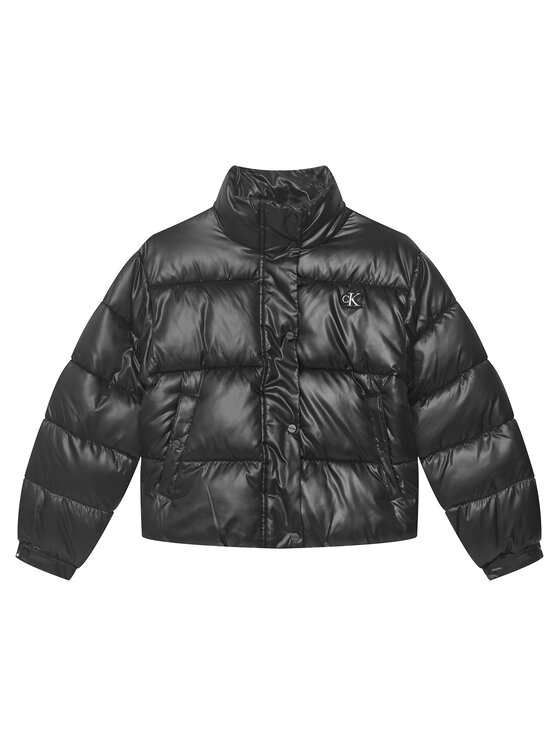 Calvin Klein Jeans Kurtka przejściowa Minime Shiny Short Puffer LVCKTJM01G Czarny Regular Fit