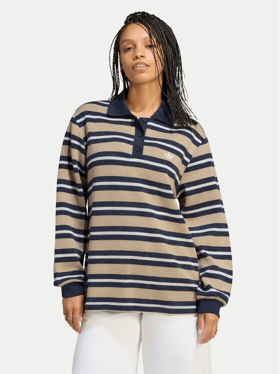 adidas Bluza Stripe Knitted Polo Top LG3946 Beżowy Regular Fit