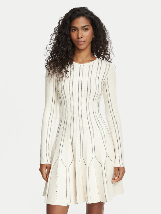 Elisabetta Franchi Sukienka dzianinowa AM-39Q-67E2-V590 Kremowy Fitted Fit