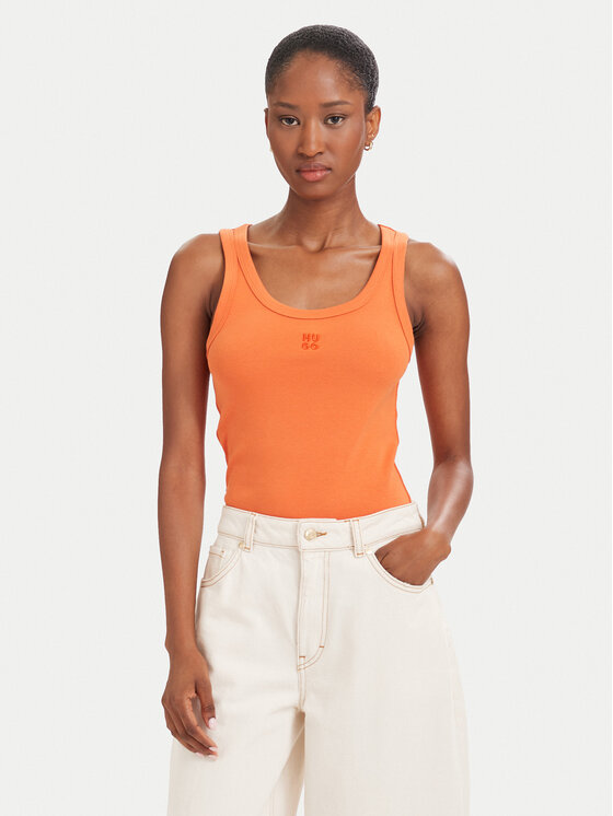 HUGO Top Datamia 50514489 Pomarańczowy Slim Fit
