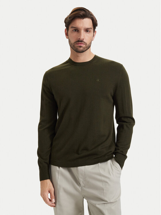 Calvin Klein Sweter LV04LB305G Khaki Regular Fit