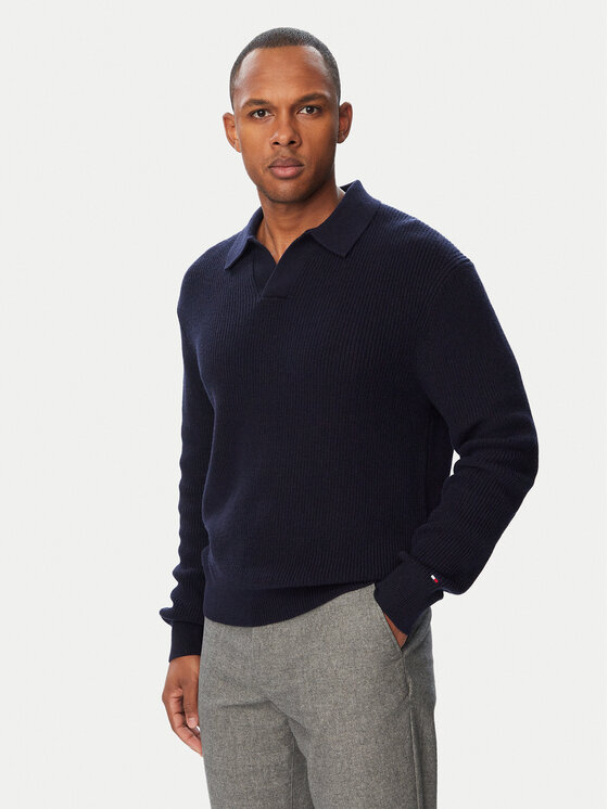 Tommy Hilfiger Sweter Fisherman MW0MW42804 Granatowy Regular Fit