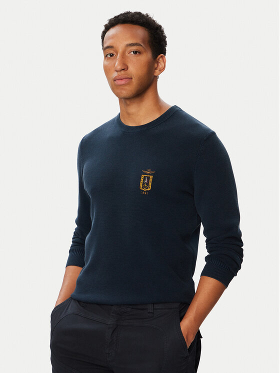 Aeronautica Militare Sweter 262MA1667UL00463 Granatowy Regular Fit