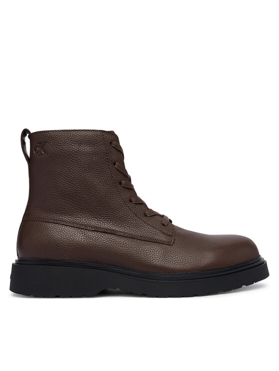 Calvin Klein Trzewiki Combat Ess Lace Up Zip Boot Lth YM0YM01373 Brązowy
