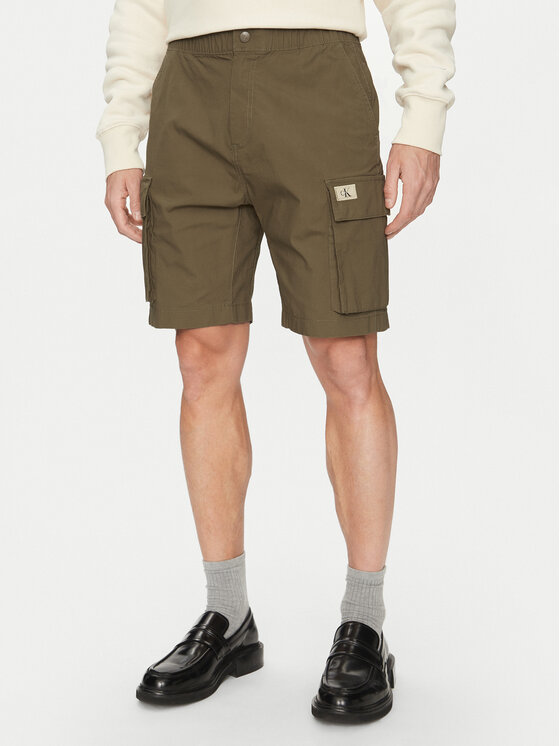 Calvin Klein Jeans Szorty materiałowe J30J327376 Khaki Regular Fit