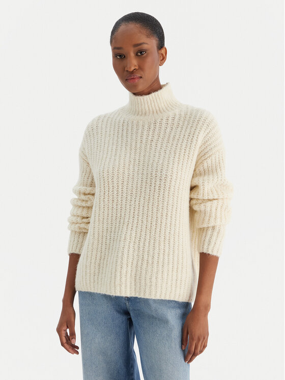 Calvin Klein Jeans Golf Brushed Wool Ls LV044D361G Biały Regular Fit