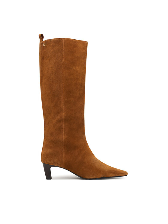 Tommy Hilfiger Kozaki Kitten Heel Suede High Boot FW0FW09655 Brązowy jasny