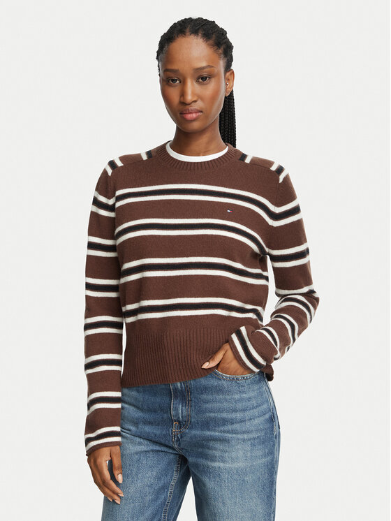 Tommy Hilfiger Sweter WW0WW51432 Brązowy ciemny Regular Fit