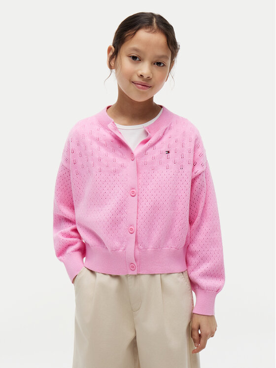 Tommy Hilfiger Kardigan Pointelle KG0KG09503 Różowy jasny Relaxed Fit