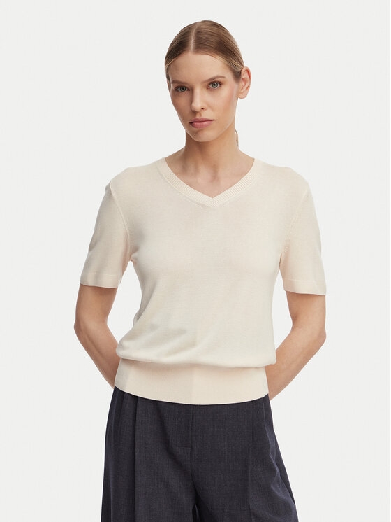 Calvin Klein Sweter LV044F323G Kremowy Regular Fit