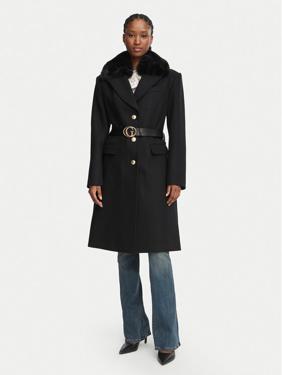 Guess Płaszcz wełniany W6BL40 W4092 Czarny Regular Fit