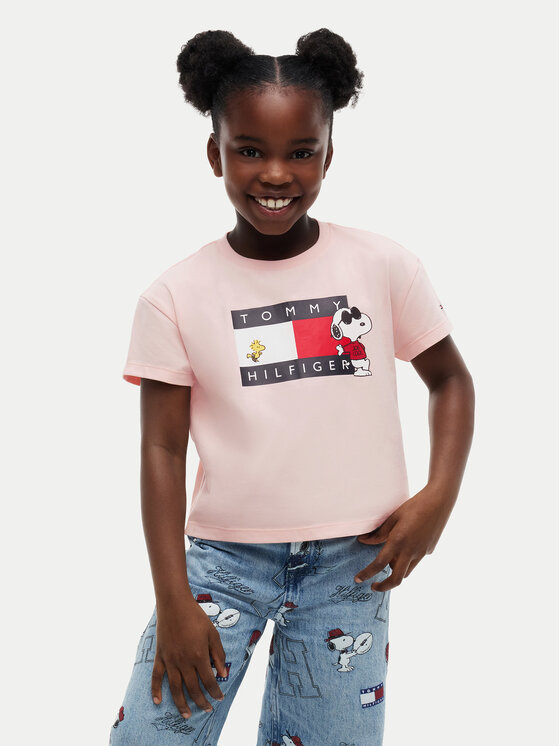 Tommy Hilfiger T-Shirt Peanuts Flag  KG0KG09634 Różowy jasny Regular Fit