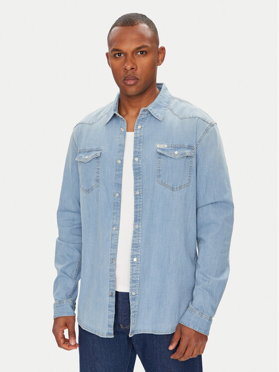 Guess Koszula jeansowa M4GH02 D3PF5 Niebieski Slim Fit