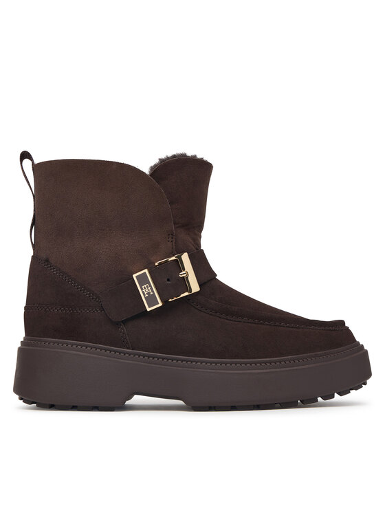 Tommy Hilfiger Śniegowce Th Buckle Shearling Snow Boot FW0FW09687 Brązowy ciemny