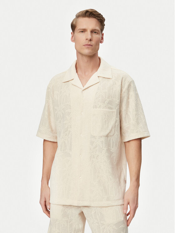 Guess Koszula F6GP05 KG362 Kremowy Regular Fit