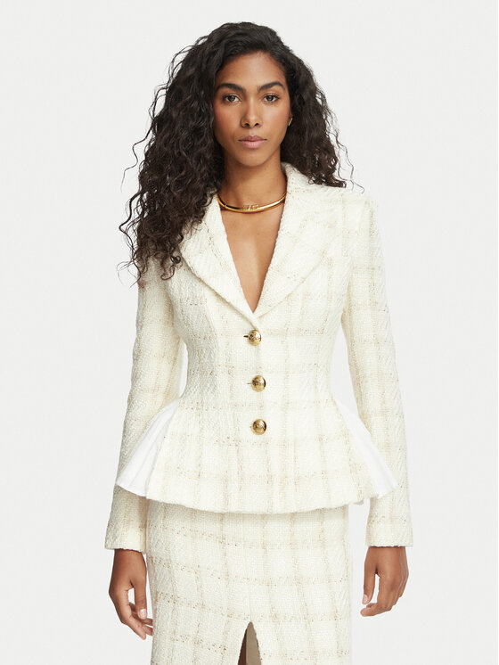 Elisabetta Franchi Marynarka GI-288-67E2-V960 Kremowy Slim Fit