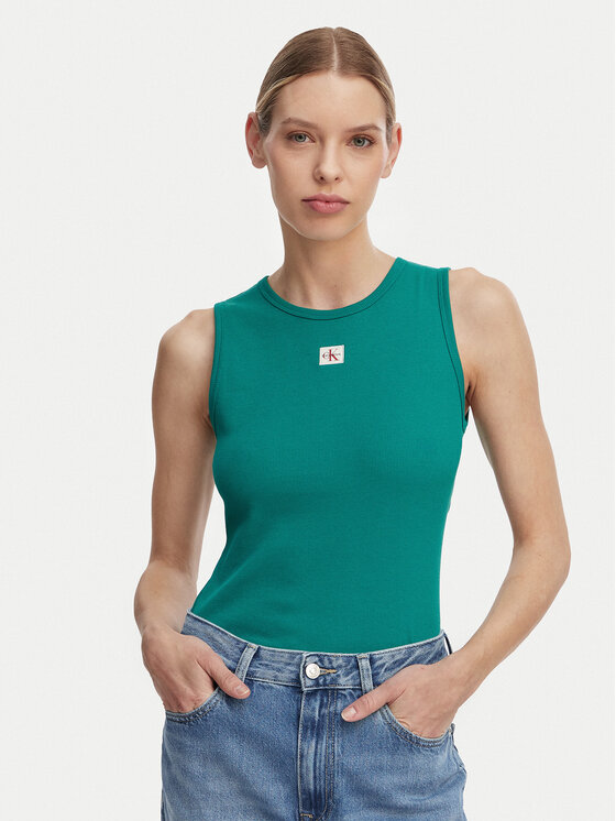 Calvin Klein Jeans Top LV047F246G Zielony ciemny Slim Fit