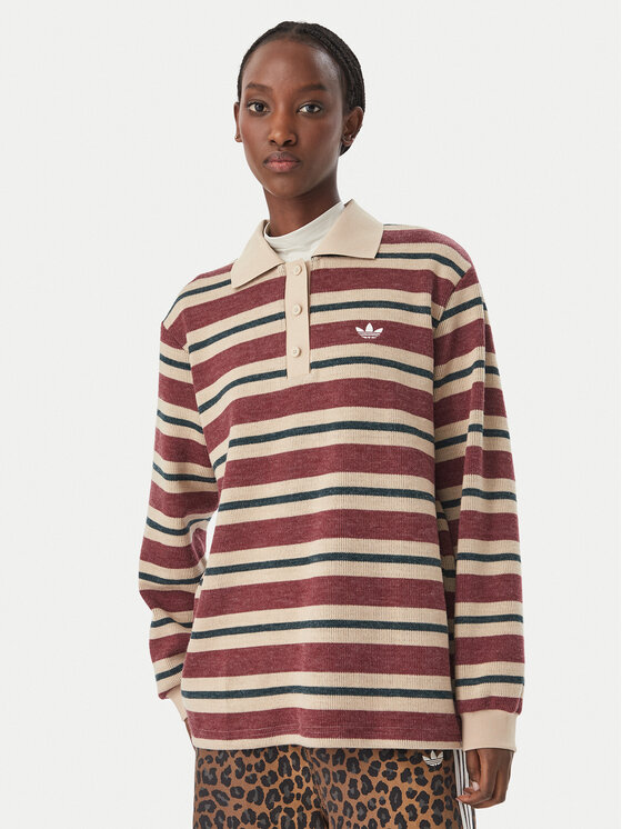 adidas Bluza Stripe Knitted Polo Top LG4083 Bordowy Regular Fit