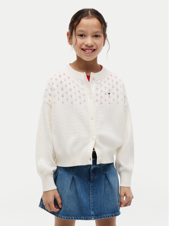Tommy Hilfiger Kardigan Pointelle KG0KG09503 Kremowy Relaxed Fit