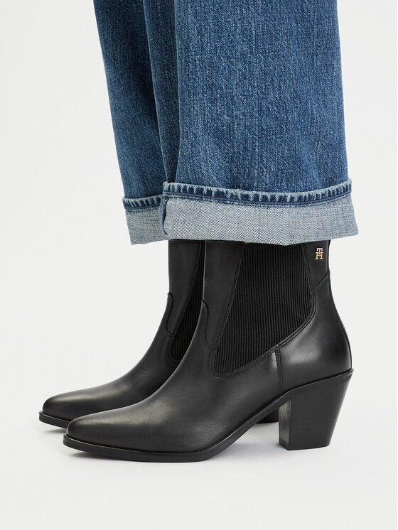 Tommy Hilfiger Botki Leather Western Chelsea Boot FW0FW09582 Czarny