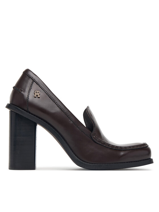 Tommy Hilfiger Półbuty Square Toe Heeled Loafer FW0FW09493 Brązowy ciemny