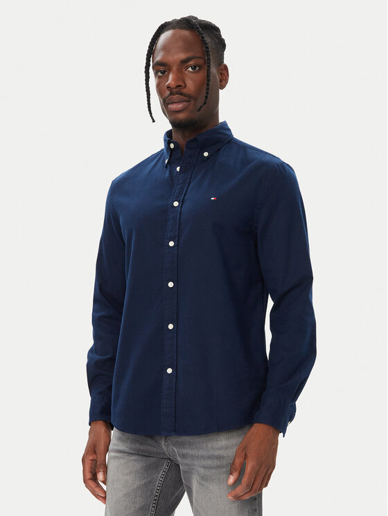 Tommy Hilfiger Koszula Flannel Solid MW0MW40469 Granatowy Regular Fit