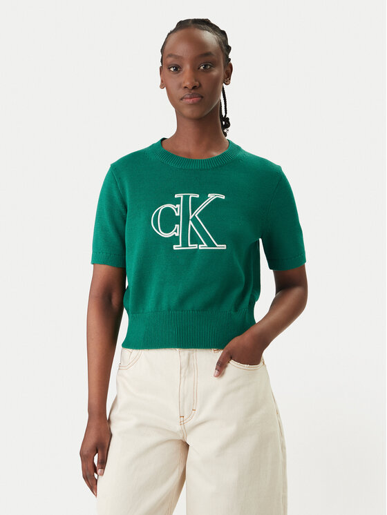 Calvin Klein Jeans Sweter LV047F356G Zielony Regular Fit
